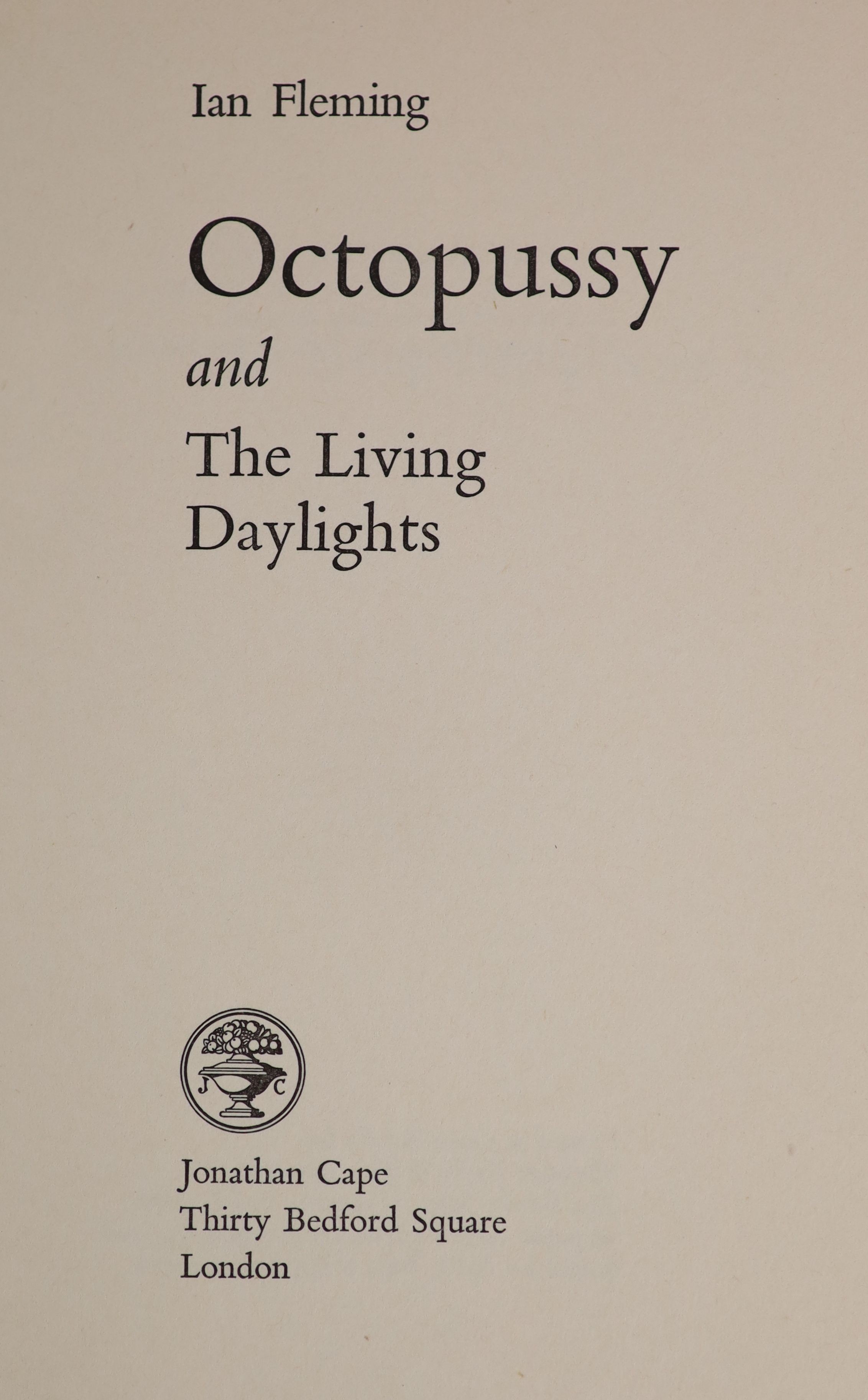 Fleming, Ian - Octopussy and The Living Daylights, 1st edition, 8vo, black cloth with stamped silver lettering, with unclipped d/j, Jonathan Cape, London, 1966